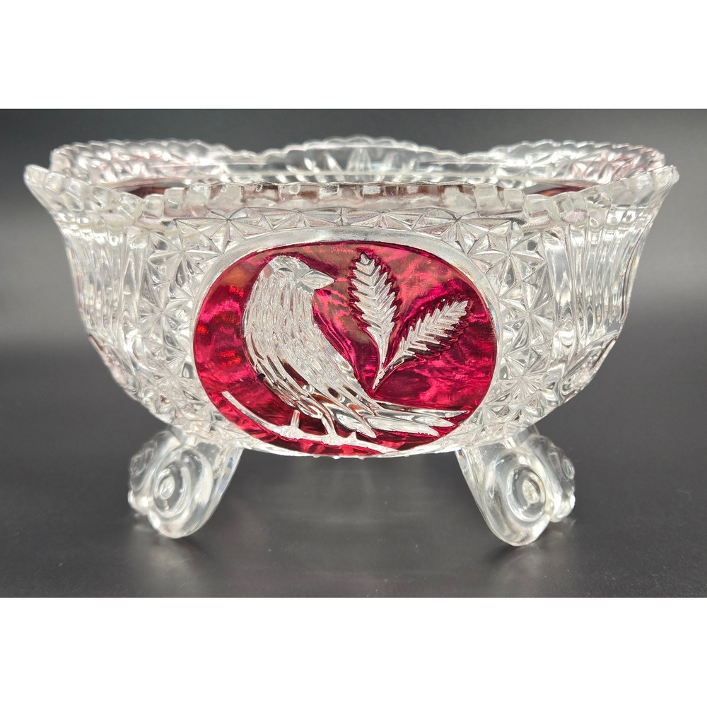 Vintage Byrdes Collection The Ruby by Hofbauer Medallion Footed Glass Bowl